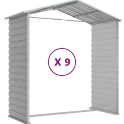 New Trädgårdsskjul i galvaniserat stål - Utomhusförvaring | Färg: Ljusgrå | Storlek: 191x810x198 cm Skjul, Garage & Carports
