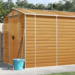 Online Trädgårdsskjul ljusbrun 191x725x198 cm galvaniserat stål Skjul, Garage & Carports