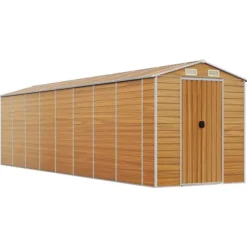 Online Trädgårdsskjul ljusbrun 191x725x198 cm galvaniserat stål Skjul, Garage & Carports