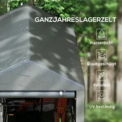 Discount Trädgårdsskjul/lager­tält, robust och vädertåligt, stålram, 1,2×1,8×1,6 m, mörkgrå Skjul, Garage & Carports