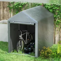 Discount Trädgårdsskjul/lager­tält, robust och vädertåligt, stålram, 1,2×1,8×1,6 m, mörkgrå Skjul, Garage & Carports