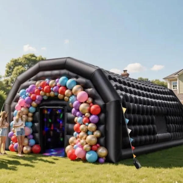 Uppblåsbar nattklubb 9x6x4 m svart, Oxford-tyg