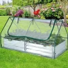 Clearance Upphöjd odlingsbädd med växthus, 6x3x3 fot, Grön & Silver & Genomskinlig Växthus