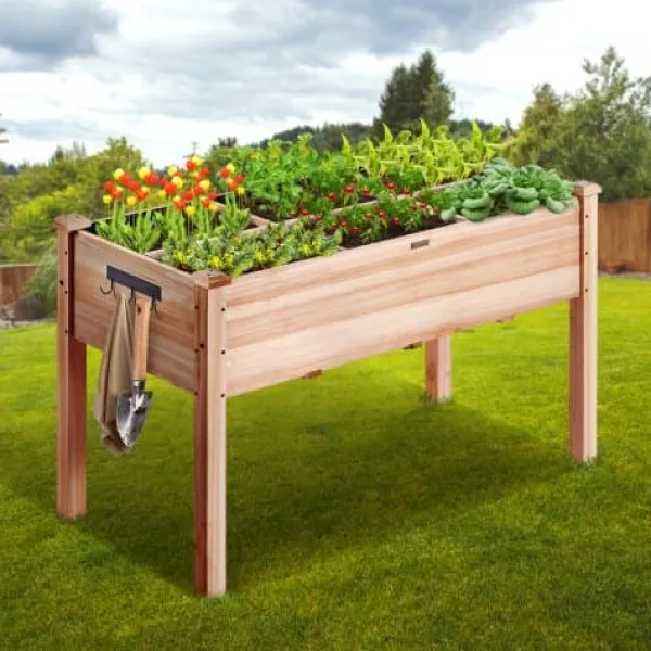 Hot Upphöjd odlingsbädd, 120x58x76 cm, ljus träfärg, trä Planteringsbänkar