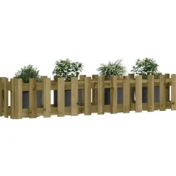 Upphöjd odlingslåda med staket-design i impregnerad furu | Storlek: 150x30x30 cm | Färg: Natur