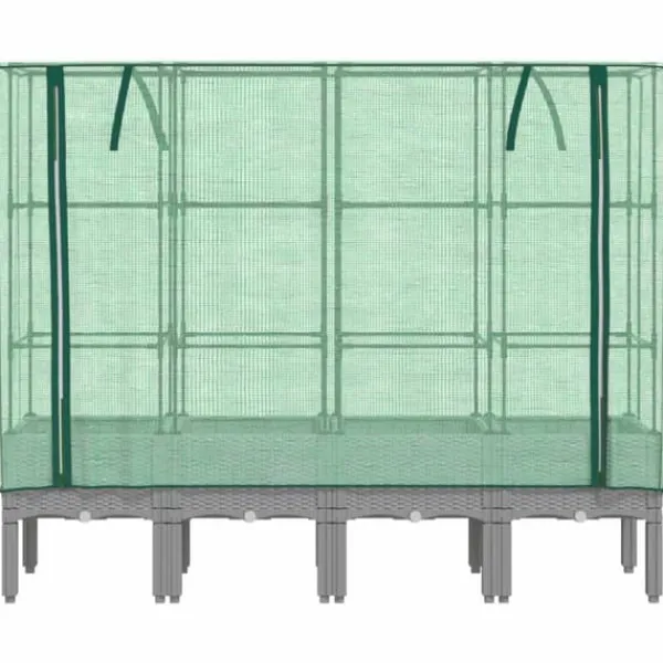 Upphöjd odlingslåda med växthusöverdrag i rottinglook | Storlek: 160x40x140 cm