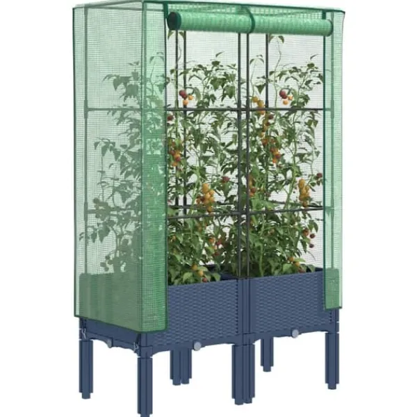 Discount Upphöjd odlingslåda med växthusöverdrag i rottinglook | Storlek: 80x40x140 cm Växthus