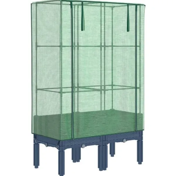 Discount Upphöjd odlingslåda med växthusöverdrag i rottinglook | Storlek: 80x40x140 cm Växthus