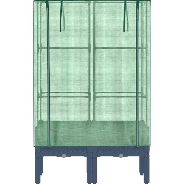 Discount Upphöjd odlingslåda med växthusöverdrag i rottinglook | Storlek: 80x40x140 cm Växthus