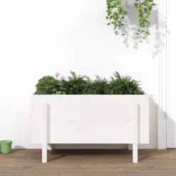 Discount Upphöjd odlingslåda på ben i massiv furu | Storlek: 101x50x57 cm | Färg: Vit Planteringsbänkar