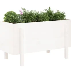 Discount Upphöjd odlingslåda på ben i massiv furu | Storlek: 101x50x57 cm | Färg: Vit Planteringsbänkar