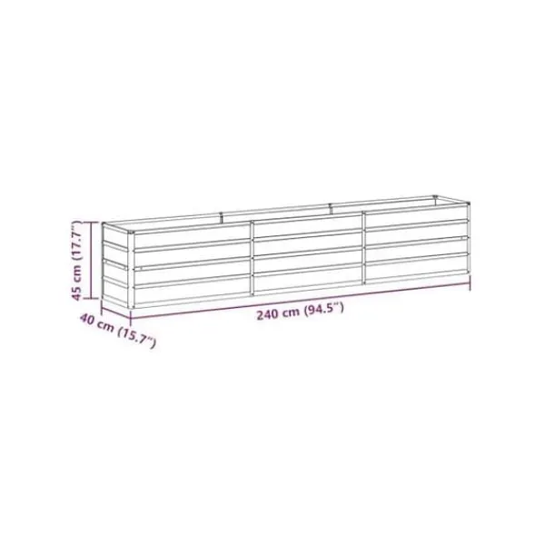 Outlet Upphöjd växtlåda i galvaniserat stål - - 240x40x45 cm - Ljusbrun - Väderbeständig Krukor & Växtbehållare
