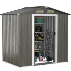 Hot Uteförråd, 196x142x186 cm, Ljusgrå Skjul, Garage & Carports
