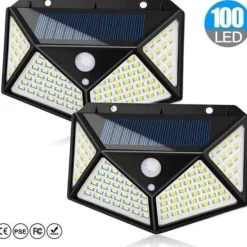 Outlet Utomhus vattentät solcellslampa 100 LED med rörelsedetektor - Svart - Solenergi - LED - Trädgård Trädgårdsprydnader