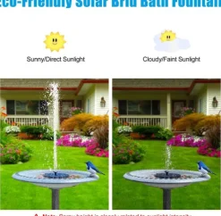 Vattenfontän solcellsdriven 18 cm med färgglad LED-belysning