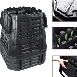 Väderbeständig kompostlåda 740 L - Snabbare kompostering | Färg: Svart | Storlek: 93,3x93,3x113 cm
