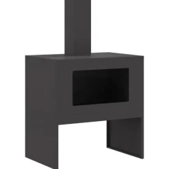 Clearance Vedeldad eldhäll med skorsten - Utomhus eldstad i svart stål | Storlek: 60x40x96 cm Öppna Spisar
