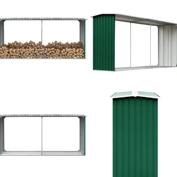 Discount Vedskjul i galvaniserat stål 330x92x153 cm grön - Förvaringsbod För Ved - Vedförvaringsbord - Home & Living Skjul, Garage & Carports