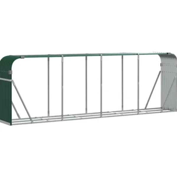 Vedställ i galvaniserat stål för vedförvaring | Färg: Grön | Storlek: 300x45x100 cm