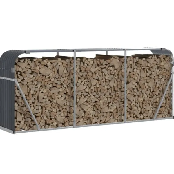Best Vedställ i galvaniserat stål - Robust vedförvaring | Färg: Antracitgrå | Storlek: 234x45x100 cm Tillbehör Till Vedeldade Kaminer & Öppna Spisar