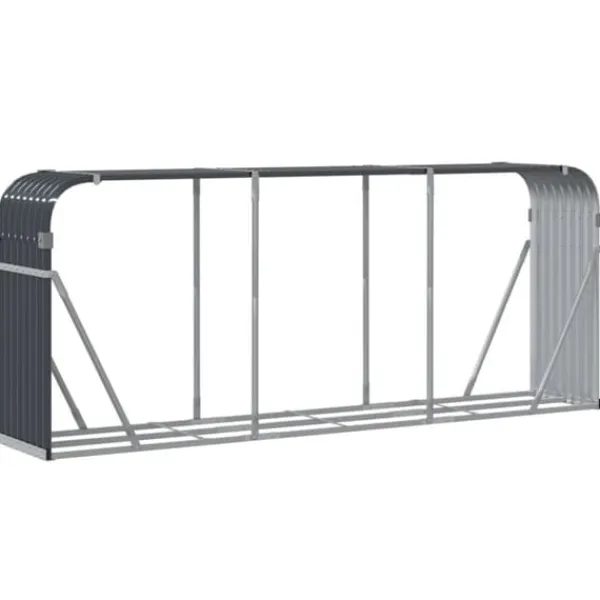 Best Vedställ i galvaniserat stål - Robust vedförvaring | Färg: Antracitgrå | Storlek: 234x45x100 cm Tillbehör Till Vedeldade Kaminer & Öppna Spisar