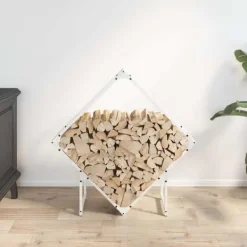 Vedställ i kallvalsat stål - Robusta och eleganta vedförvaringslösningar | Storlek: 80x25x80 cm | Färg: Vit