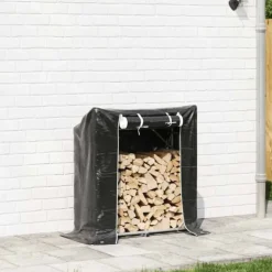 Sale Vedställ med regnskydd - Hållbar vedförvaring | Färg: Galvaniserat stål | Storlek: 100,5x40,5x110,5 cm Tillbehör Till Vedeldade Kaminer & Öppna Spisar