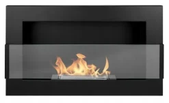 Vägghängd biokamin med glas 65x40x12 cm Flamreglering Mattsvart Vedeldade Kaminer