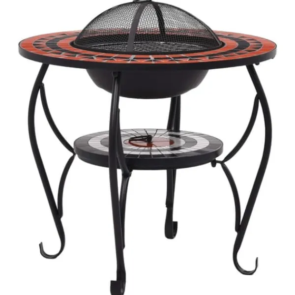 vidaXL Eldfat med mosaikbord terrakotta och vit 68 cm keramik - Öppna spisar
