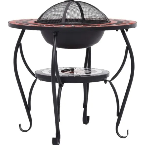 vidaXL Eldfat med mosaikbord terrakotta och vit 68 cm keramik - Öppna spisar