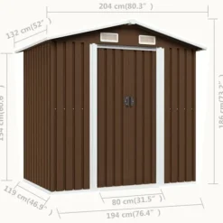 Förvaringsbod brun 204x132x186 cm stål - Förråd & Redskapsbodar Skjul, Garage & Carports