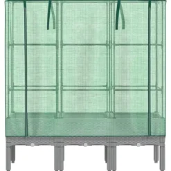 vidaXL Odlingslåda med växthusöverdrag rottinglook 120x40x140 cm
