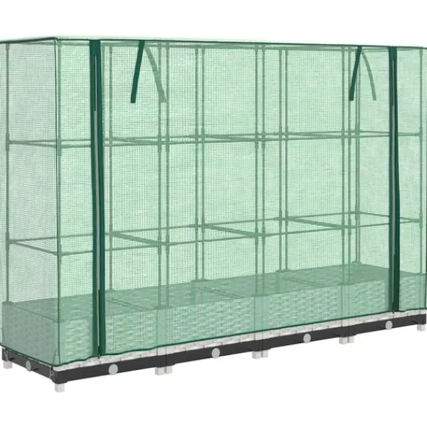 vidaXL Odlingslåda med växthusöverdrag rottinglook 160x40x123 cm