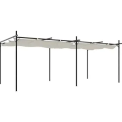 Outlet Pergola med infällbart tak gräddvit 589x292x230 cm - Partytält & paviljoner Valvbågar, Spaljéer, Bersåer & Pergolor