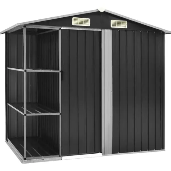 vidaXL Trädgårdsbod med hylla antracit 205x130x183 cm järn - Förråd & Redskapsbodar