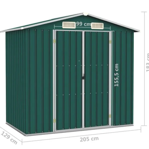 vidaXL Trädgårdsskjul grön 205x129x183 cm galvaniserat stål - Förråd & Redskapsbodar