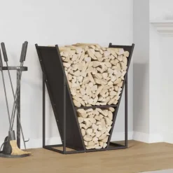 Outlet Vedställ svart 69,5x35x81 cm kallvalsat stål Tillbehör Till Vedeldade Kaminer & Öppna Spisar