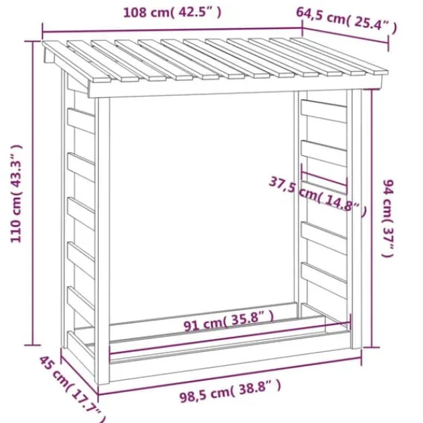 New Vedställ 108x64,5x110 cm massiv furu - Tillbehör till vedställ & vedkorgar Tillbehör Till Vedeldade Kaminer & Öppna Spisar