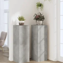 vidaXL Växtställ 2 st betonggrå 33x33x100 cm konstruerat trä