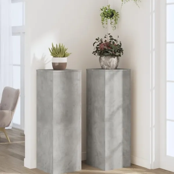vidaXL Växtställ 2 st betonggrå 33x33x100 cm konstruerat trä