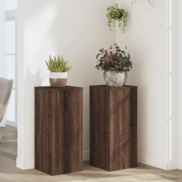 Outlet Växtställ 2 st brun ek 30x30x70 cm konstruerat trä Växtställ