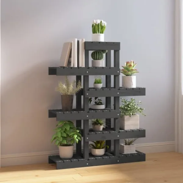 New Växtställ Grå 85x25x109,5 cm massiv furu - Växtställ Växtställ