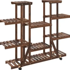 New Växtställ med hjul 110x25x115 cm massiv furu - Växtställ Växtställ