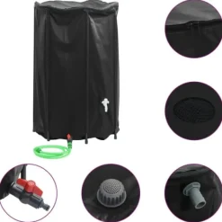 Vikbar vattentank med kran 1000 L - PVC regntunna | Färg: Grön | Storlek: 1000 L Regntunnor