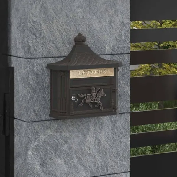vidaXL Vintage väggpostlåda - - Brons - Gjuten aluminium - 40,5 x 15,5 x 44 cm - Vattentät - Låsbar