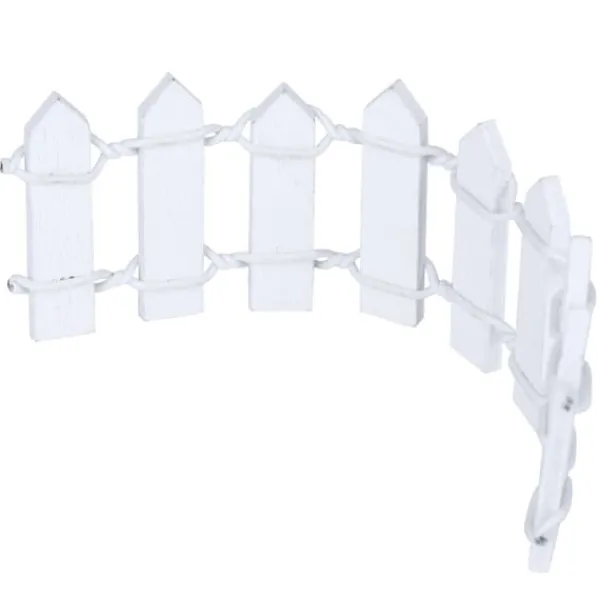 Outlet Vit Fairy Garden Ornament med härligt trästaket och växtkrukor Trädgårdsprydnader