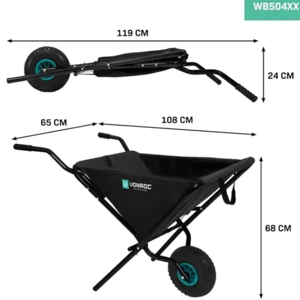 Clearance Hopfällbar Skottkärra – Lätt och Platsbesparande Trädgårdsvagn med 30 kg Kapacitet, Ergonomiska Handtag och Luftfyllda Hjul Trädgårdsverktyg