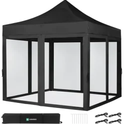 Vonroc Partytält 3x3 m – Modulär Design med Sidoväggar & Myggnät – Vattentåligt & UV-skydd – Enkel Montering – Svart