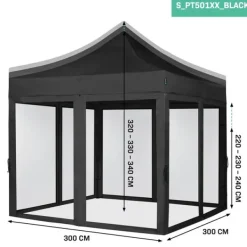 Vonroc Partytält 3x3 m – Modulär Design med Sidoväggar & Myggnät – Vattentåligt & UV-skydd – Enkel Montering – Svart