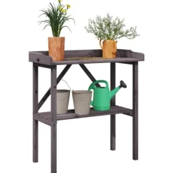 vidaXL Växtbord med hylla grå 78x38x82,5 cm massivt granträ